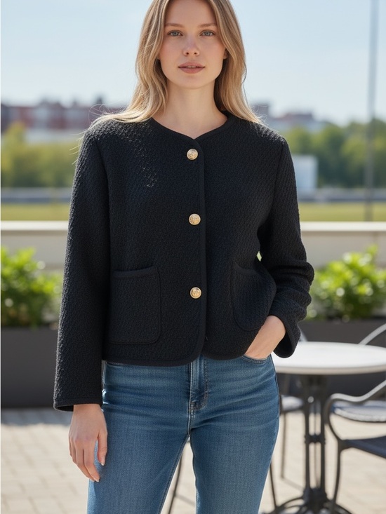 Fashion Jackets & Blazers - Black Textured Gold-Button Jacket NWT